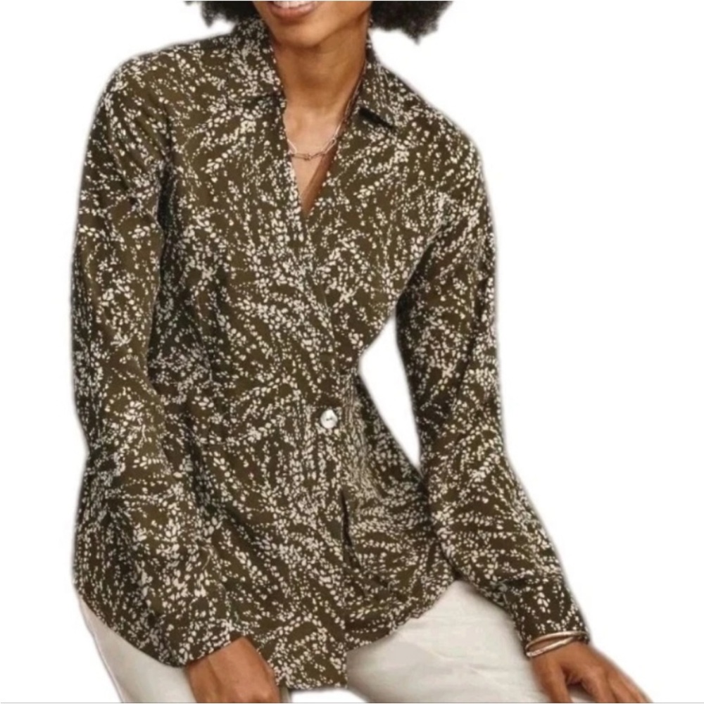 J. Jill Pleated One Button Top Willow
Green Fern Print Size Large NWT